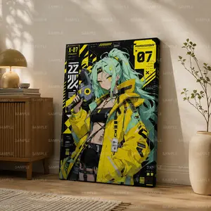 Cyberpunk Anime Girl with Gun Vertical Canvas Wall Art, Futuristic Poster, Home Decor for Bedroom Living Room Gaming Room, Available as Unframed Canvas Poster or Framed Canvas Wrap