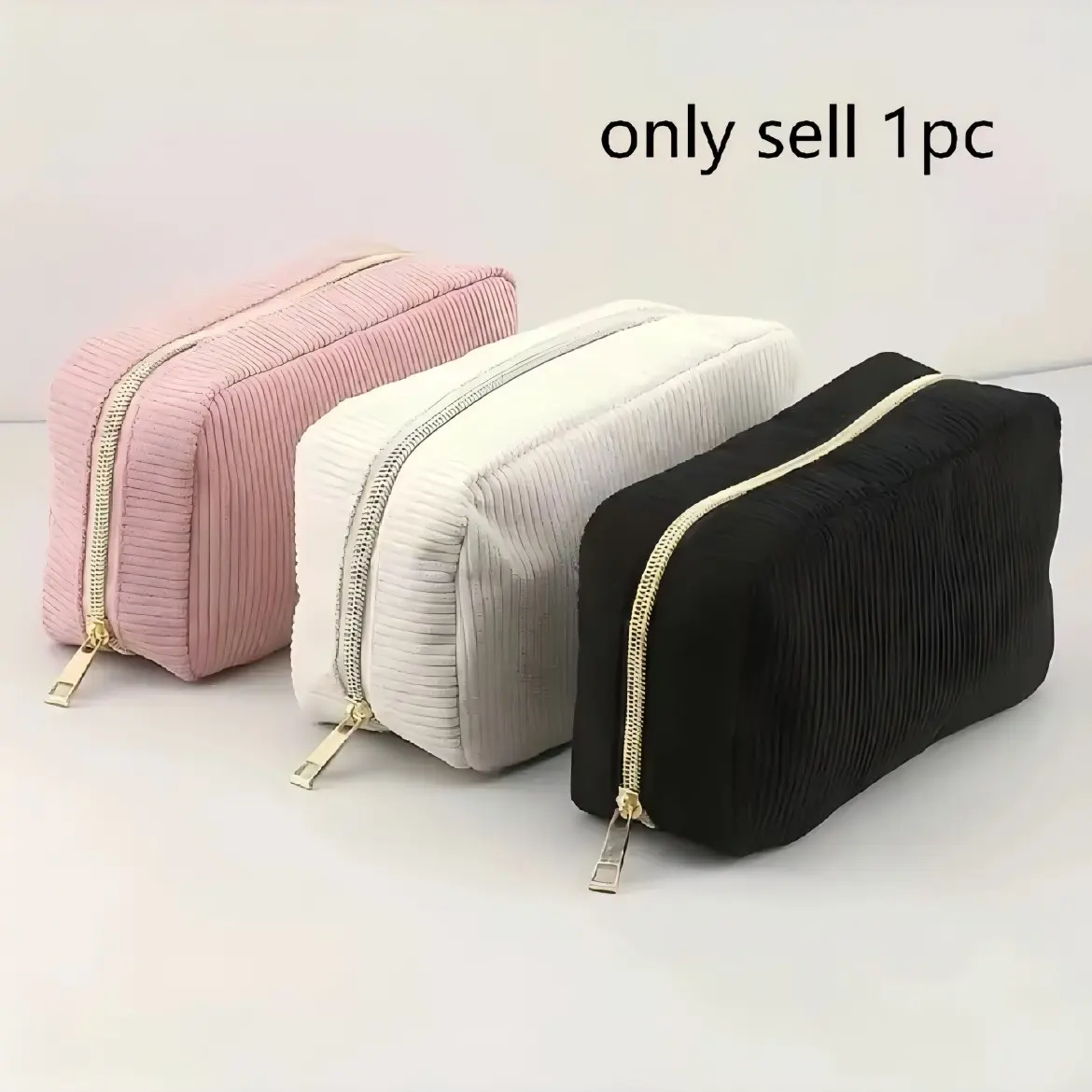 New Large Capacity Simple Style Handbag, Corduroy Material, Travel Makeup Bag, Makeup Organizer Pouch, Zipper Closure, Octagonal Shape, Portable Makeup Pouch, Cosmetic Travel Bag, Makeup Storage Pouch