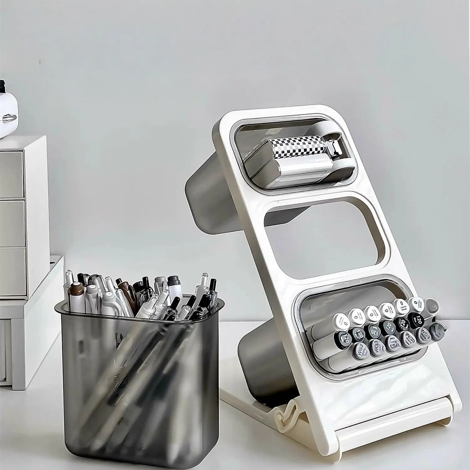 Large Capacity Acrylic Pen Holder, Student Desk Organizer, Stationery Storage Rack, Markers & Pens Holder