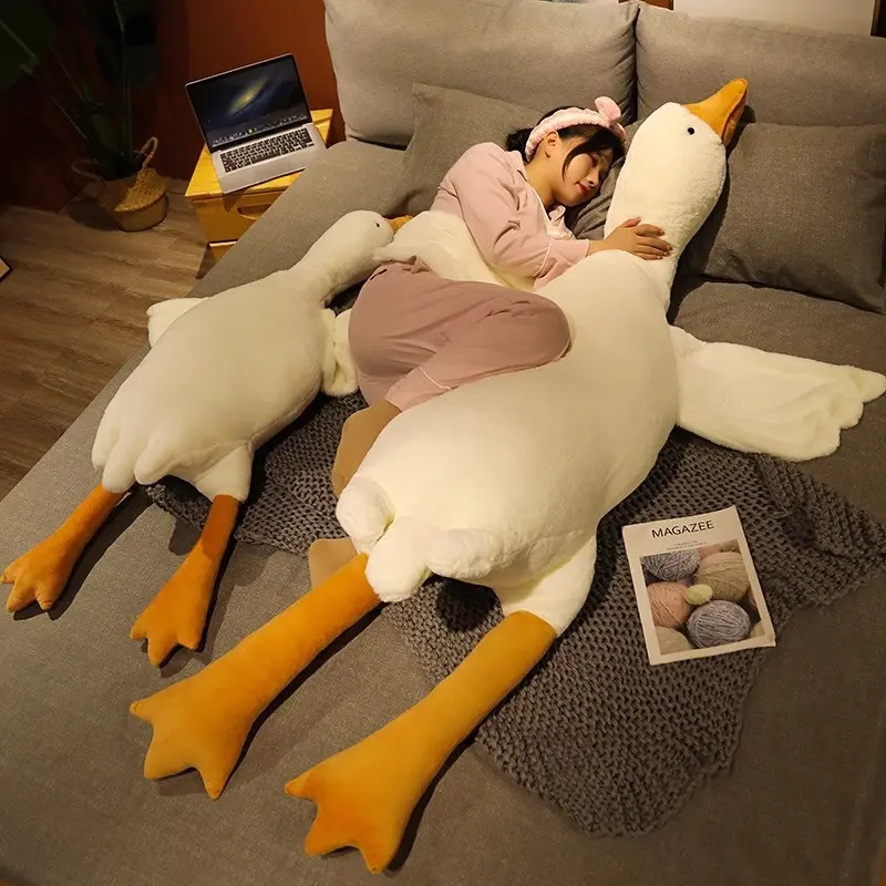 Super Soft Big White Goose Plush Pillow Long Lying Goose Stuffed Doll Leg Support Hugging Cushion Gift For Girls