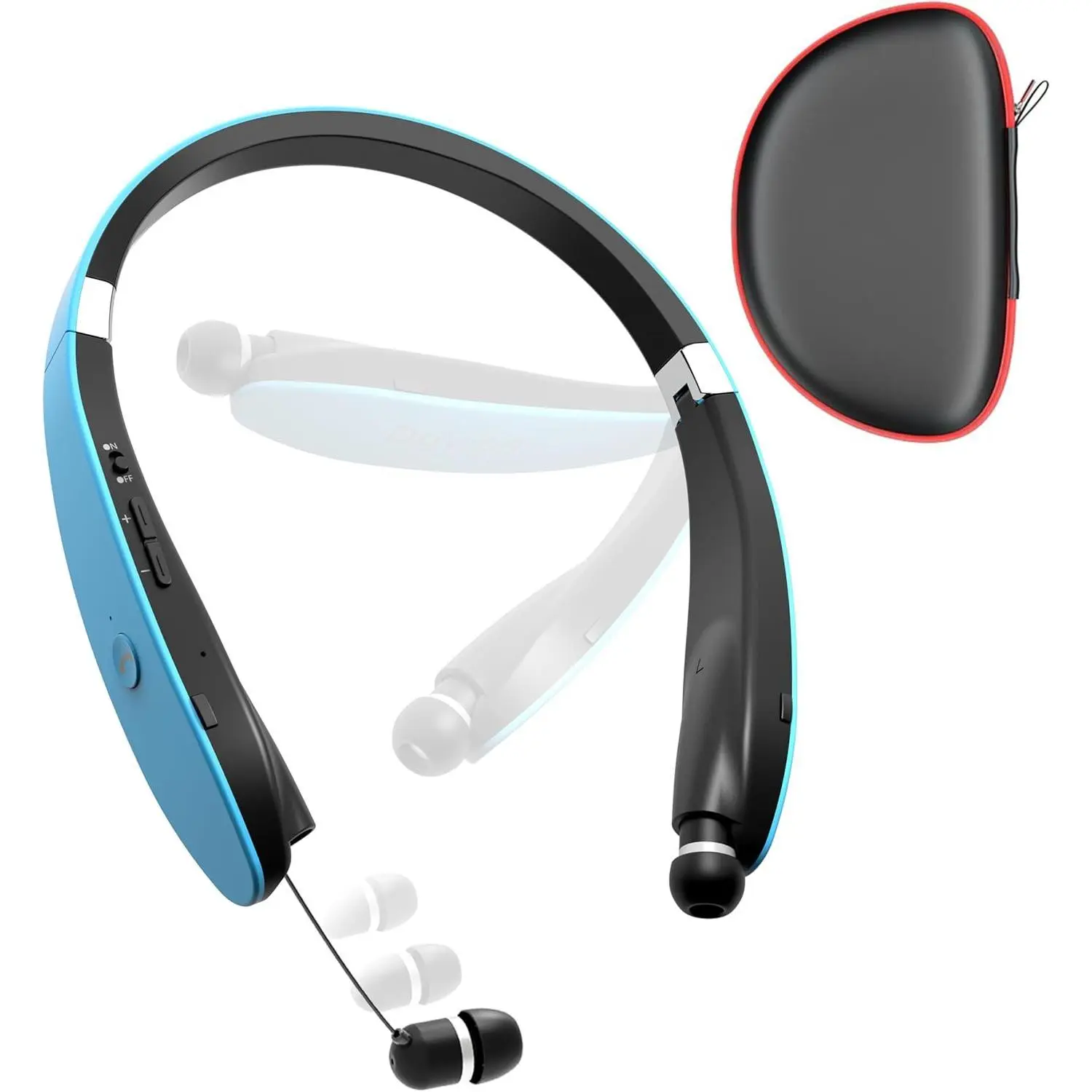 Work Safety Bluetooth Neckband Headphones - Single Pair, Foldable, Lightweight Wireless Audio Headset with Retractable Silicone Buds, Noise Cancellation, Soft Silicone, IPX5 Rated Water Resistance, Mic, Long-Lasting, Carrying Case (Android Compatible)