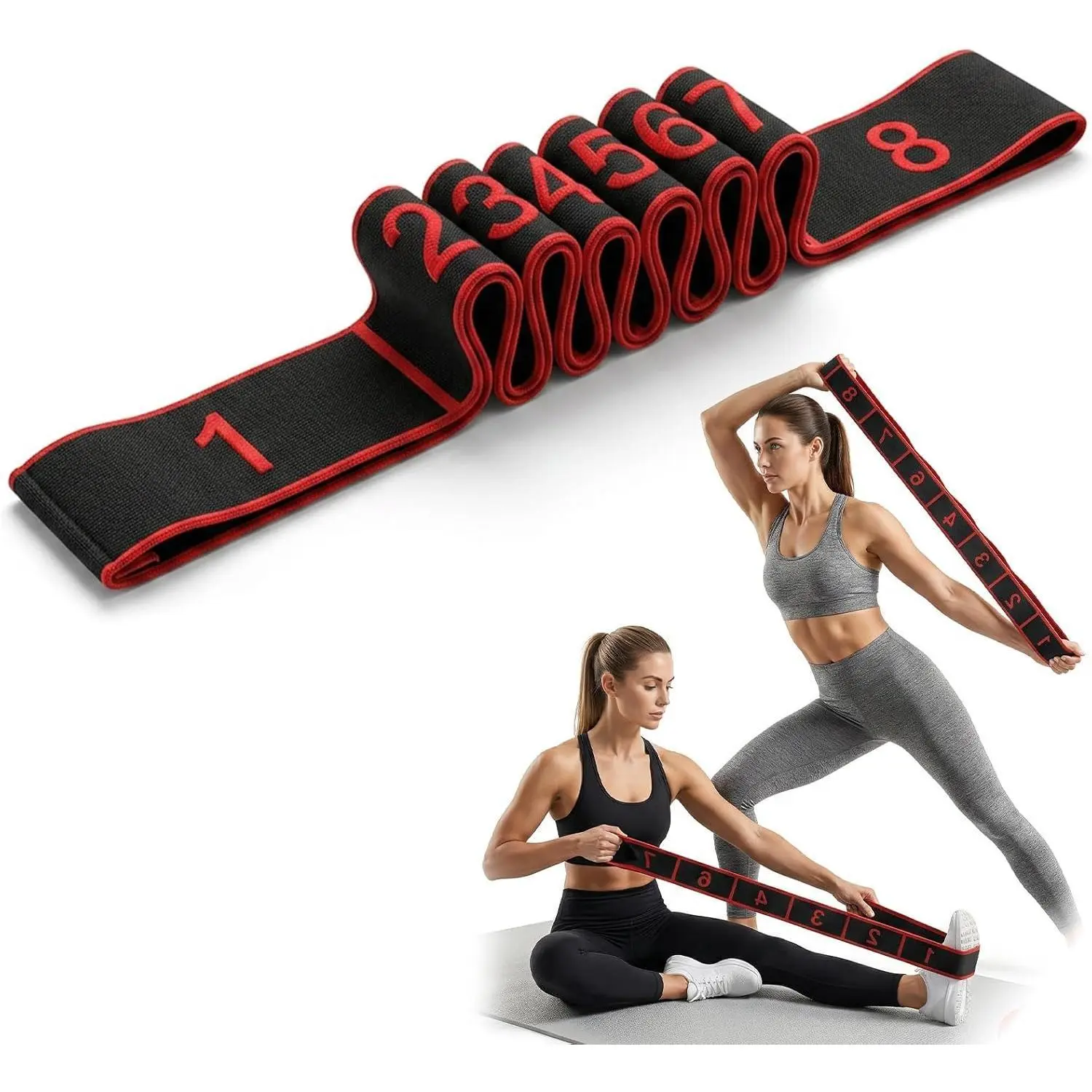 Multi-loop Yoga Stretch Strap with Numbers, Non-slip Fabric Resistance Band for Flexibility, Mobility & Home Workout, Pilates Dance Gymnastics Stretch Belt, Leg Hip Shoulder Opening Fitness Training Strap for Daily Body Stretching