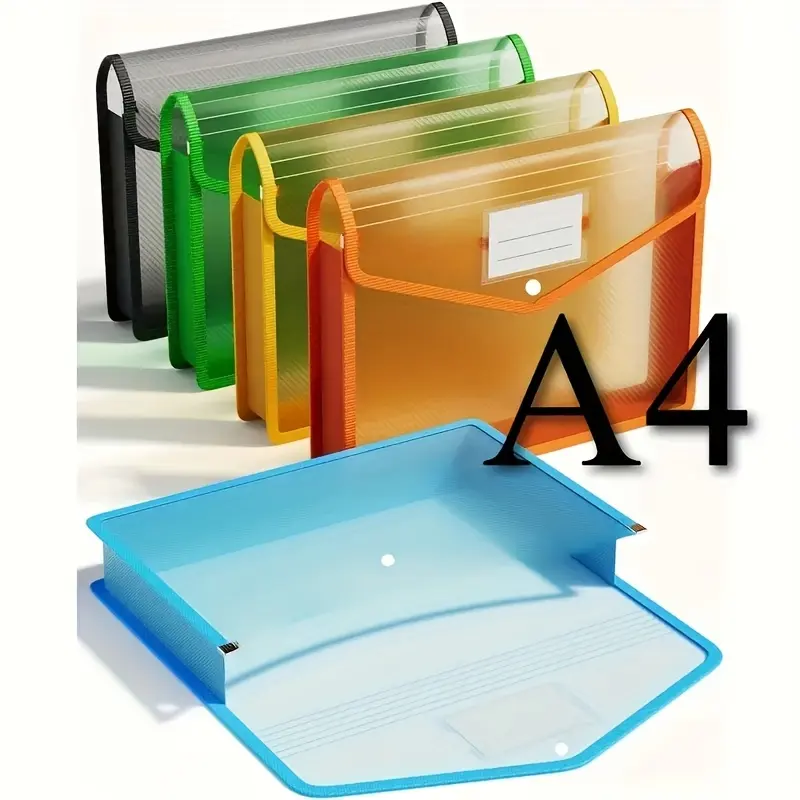 5-Pack Multicolor Transparent Plastic Expanding File Folders, Expandable Folder with Snap Closure - Large Capacity Storage Organizer for Receipts, Bills, And Taxes, A4/Letter Size, Assorted Colors (Red Yellow Green), School, Office, Or Home Use
