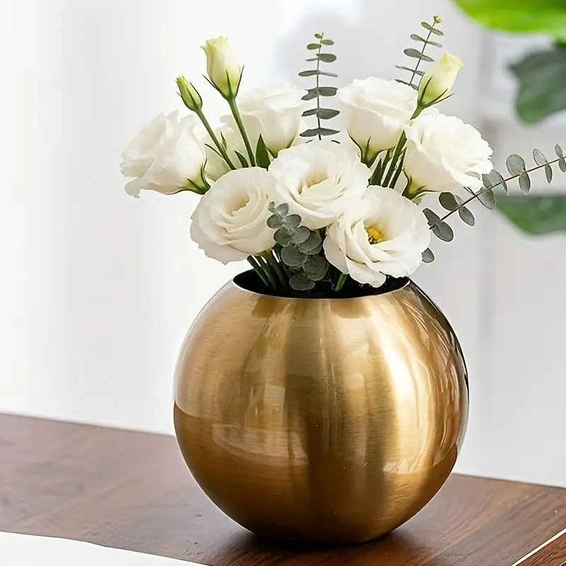 Elegant Round Decorative Vase for Modern Home Decor, Durable Metal Flower Centerpiece Vase Succulent and Cactus Holder, Perfect for Living Room, Bedroom, Office
