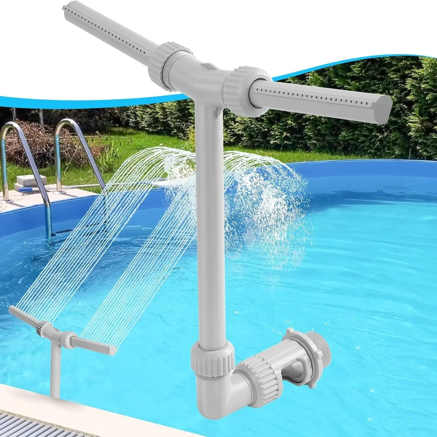 Dual-Head Swimming Pool Fountain Spray Fitting Pool Accessory - Adjustable Bracket for Fish Pond, Garden & Pool | Easy-Install Decorative Water Feature, Durable ABS | Gentle Flow for Aeration & Landscape Beauty, Garden Fountains