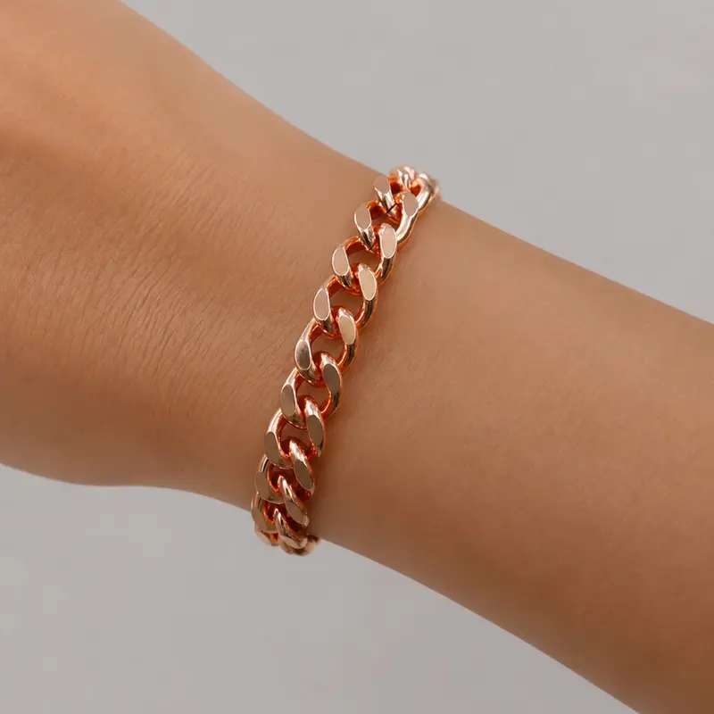 Pure Copper Cuban Chain Bracelet, 5–12 mm Wide Chunky Link Unisex Copper Metal Bracelet, Handmade Concave Chain Jewelry for Men and Women, Cuban Link Bracelets