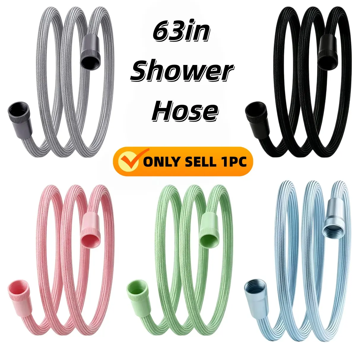 Nylon Braided Shower Hose 63in/160cm, Extra Long Flexible Hose with ABS Connectors, Leak Proof High Pressure Anti-Burst for Hotel Home Bathroom Upgrade Shower Fixtures