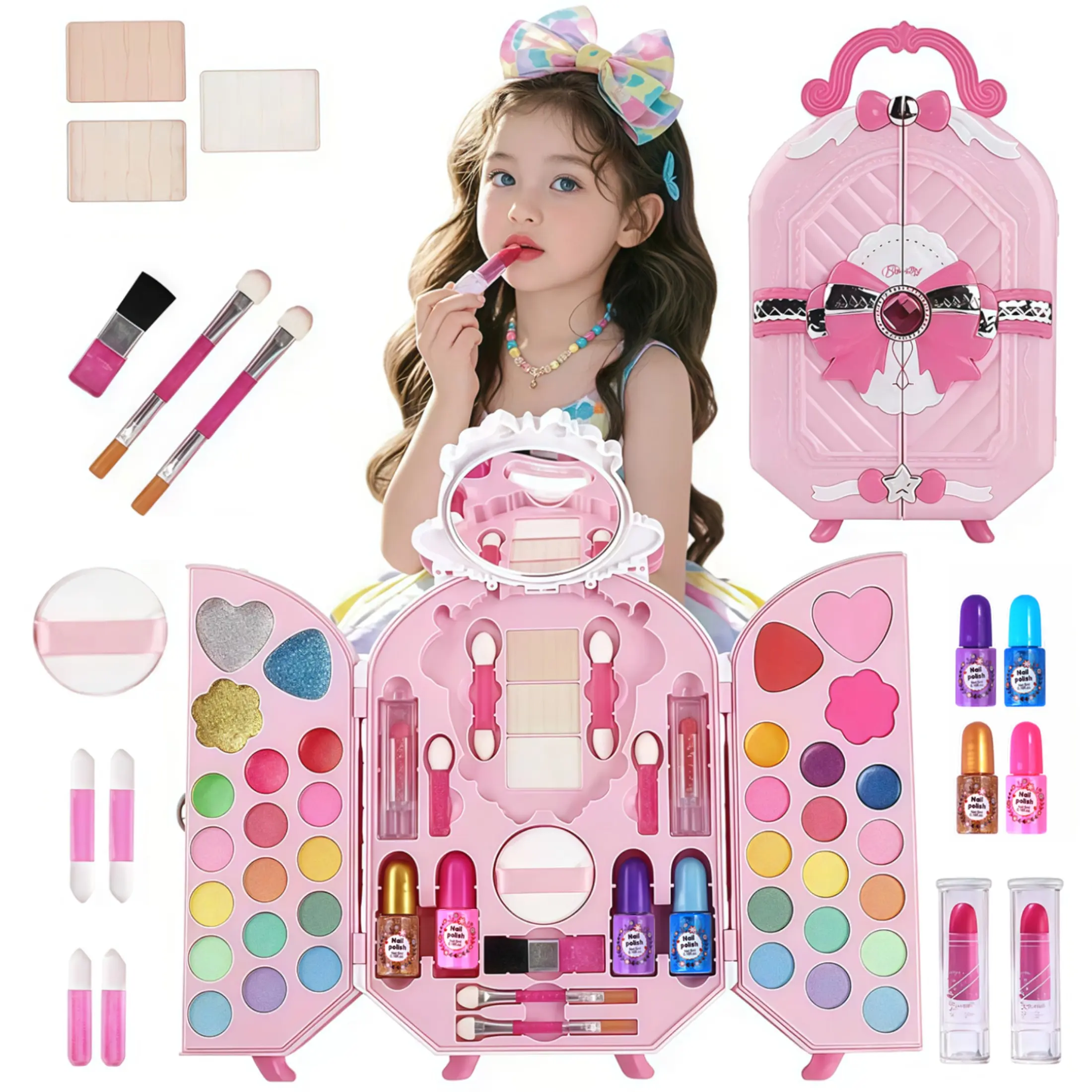 Small Makeup Miniature Set Travel Bag, Portable Cosmetic Organizer, Role Play Dress-Up, Washable, Multiple Cosmetics, Suitable for Girls Aged 3+