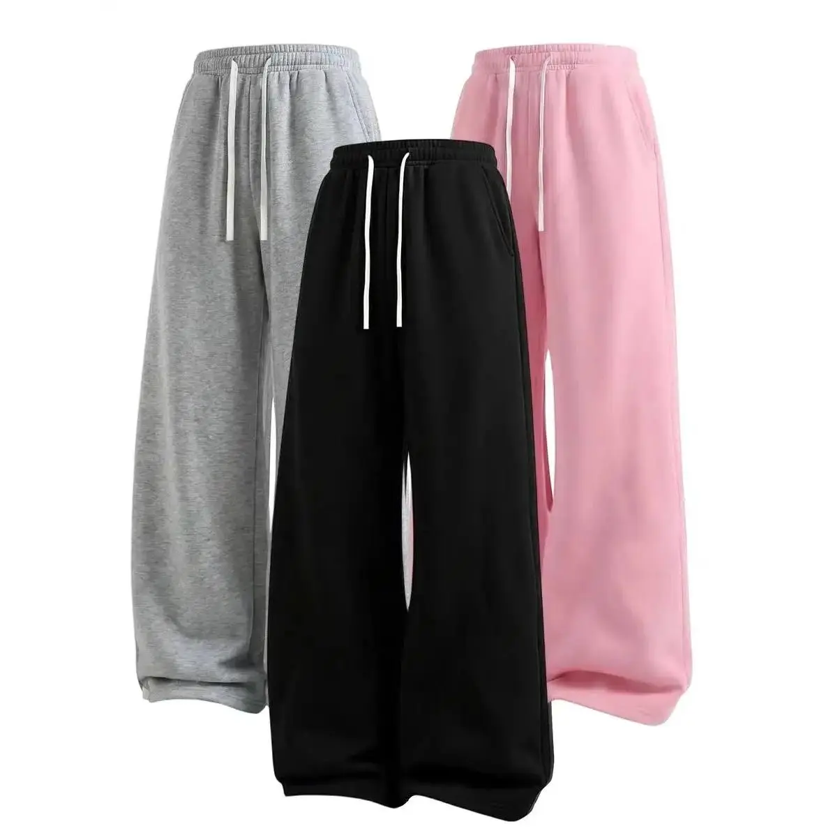 3-pack unisex drawstring waist straight wide-leg loose athletic pants with pockets; wide-leg sports/fitness casual loose pants; menswear fitness apparel; TikTok Shop Spring Glow Up