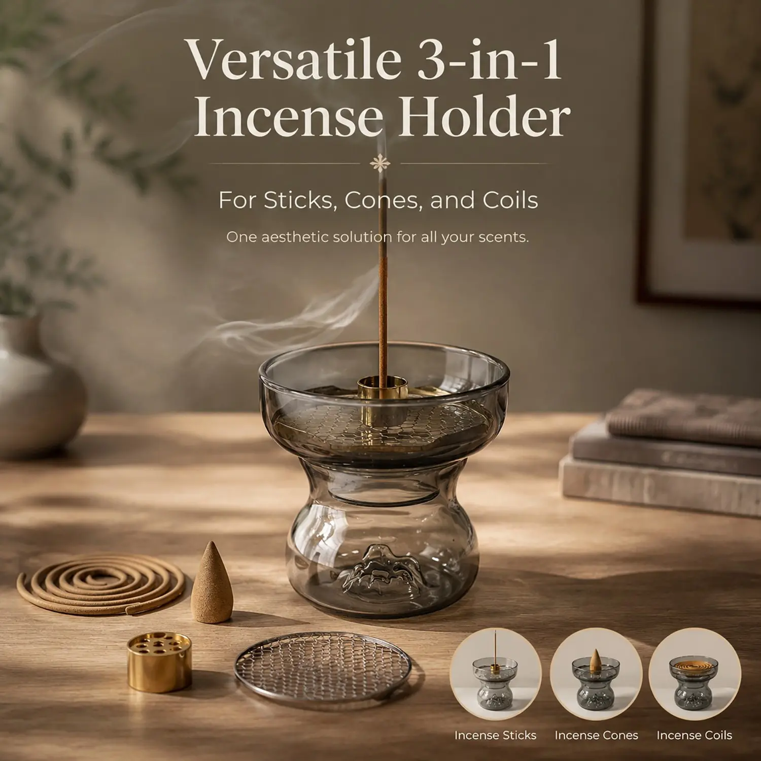 Oeaya 3 in 1 Glass Incense Holder, Mountain Shape Waterfall Burner, Backflow Design with Ash Catcher, Ideal for Meditation & Home Fragrance Decor, Home Scent, Home Fragrance Products