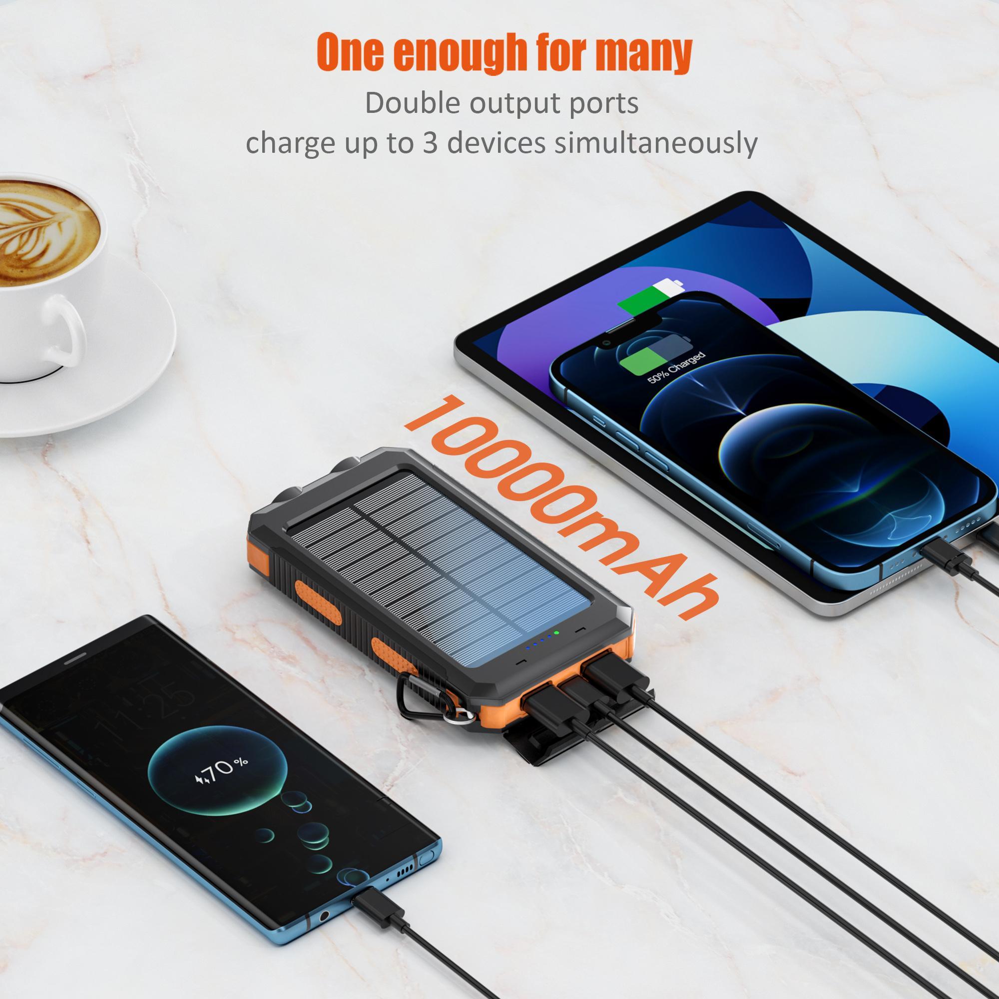 10000mAh Portable Solar Power Bank, Dual USB Output Port Waterproof Power Bank with LED Light, Solar Phone Charger Compatible with iPhone & Android #GLOBAL PICKS