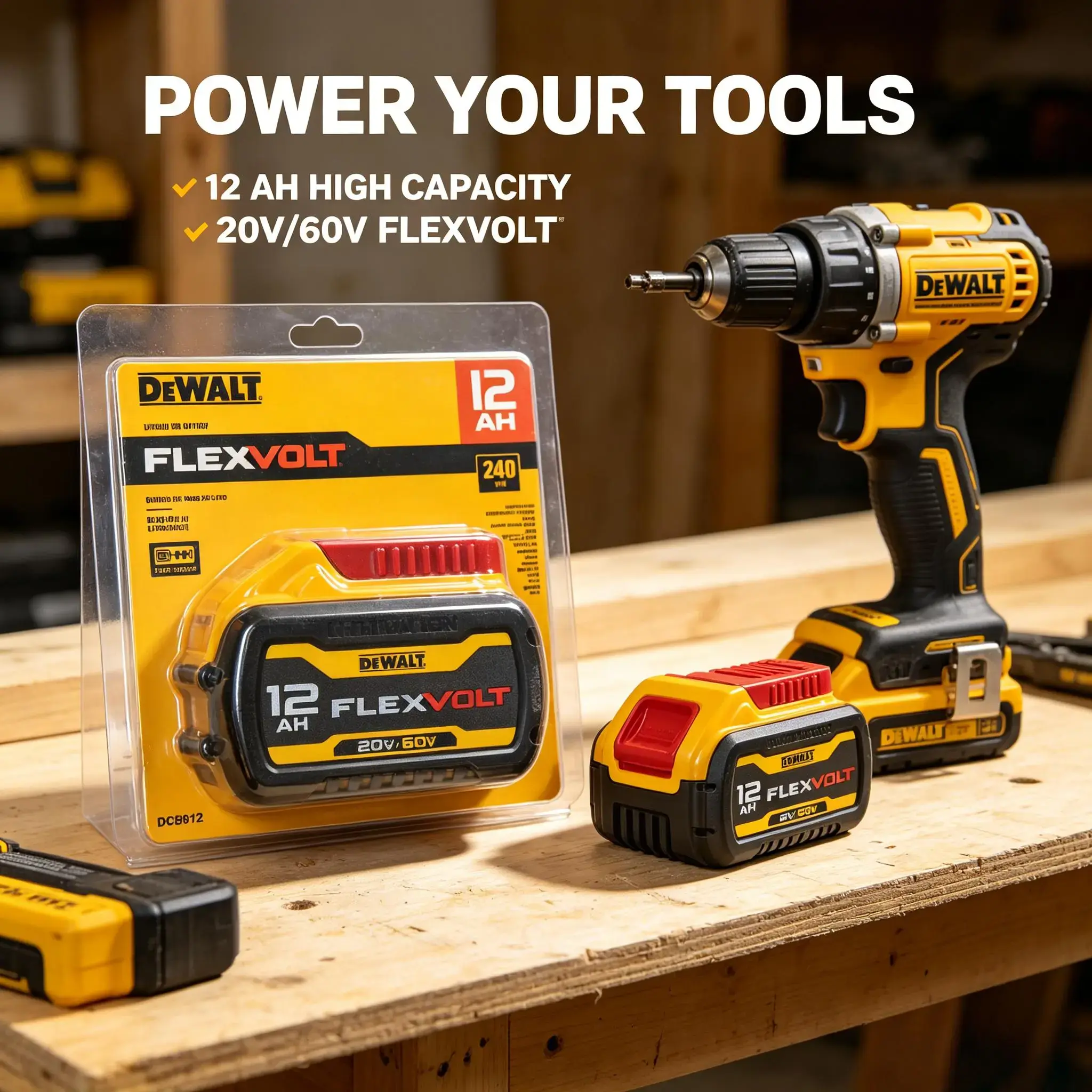 2 Pack DEWALT DCB612 FlexVolt 12Ah High-Capacity Lithium-Ion Batteries, 20V/60V Auto-Switch Battery Pack for Dewalt Drills, Grinders, Heavy-Duty All-Day Job Site Use Power with Max Runtime
