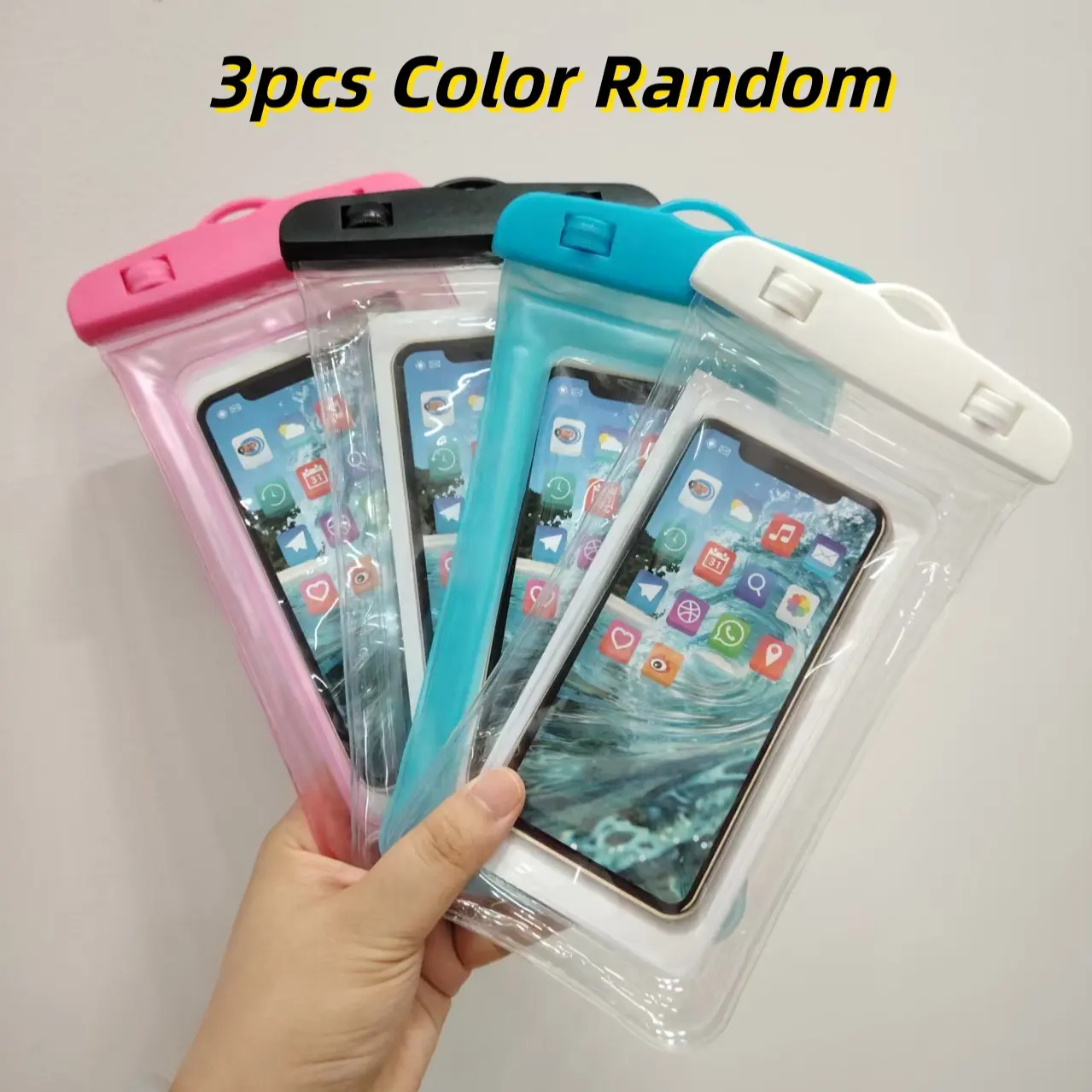 3-Pack Waterproof Phone Bags, Random Colors, PVC Transparent Sealed Touch Screen, Full Coverage Trendy Swim/surf Cases, Multi-Color Protective Covers, Mobile Phone Accessories
