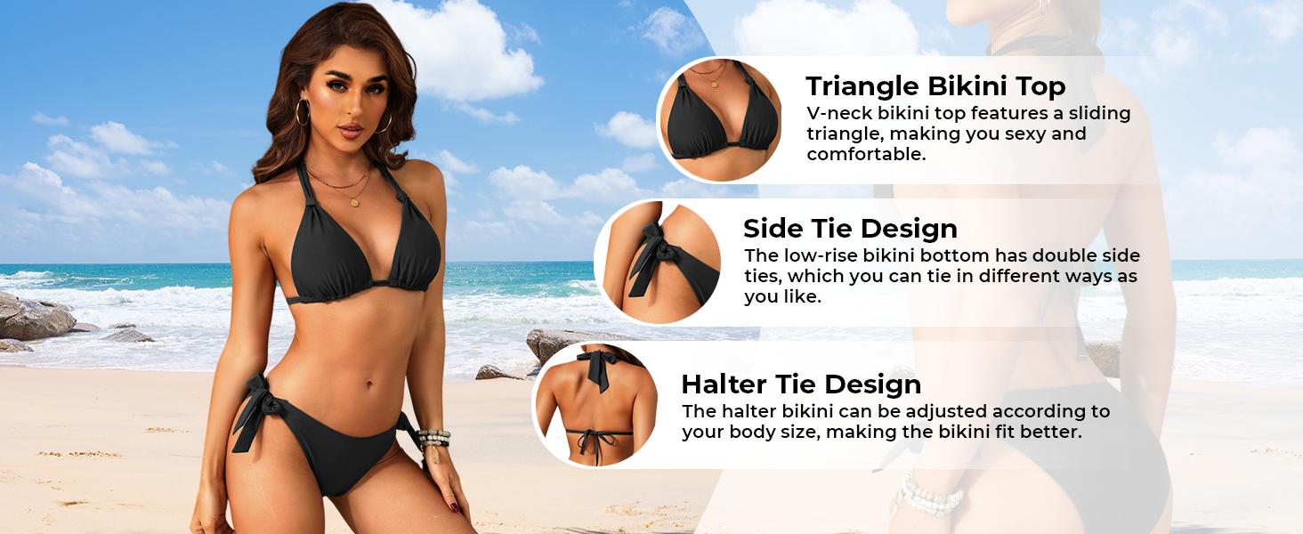 Women Halter Bikini Set - Two Piece Triangle Swimsuit Tie Bathing Suit 2025 Cute Swimwear