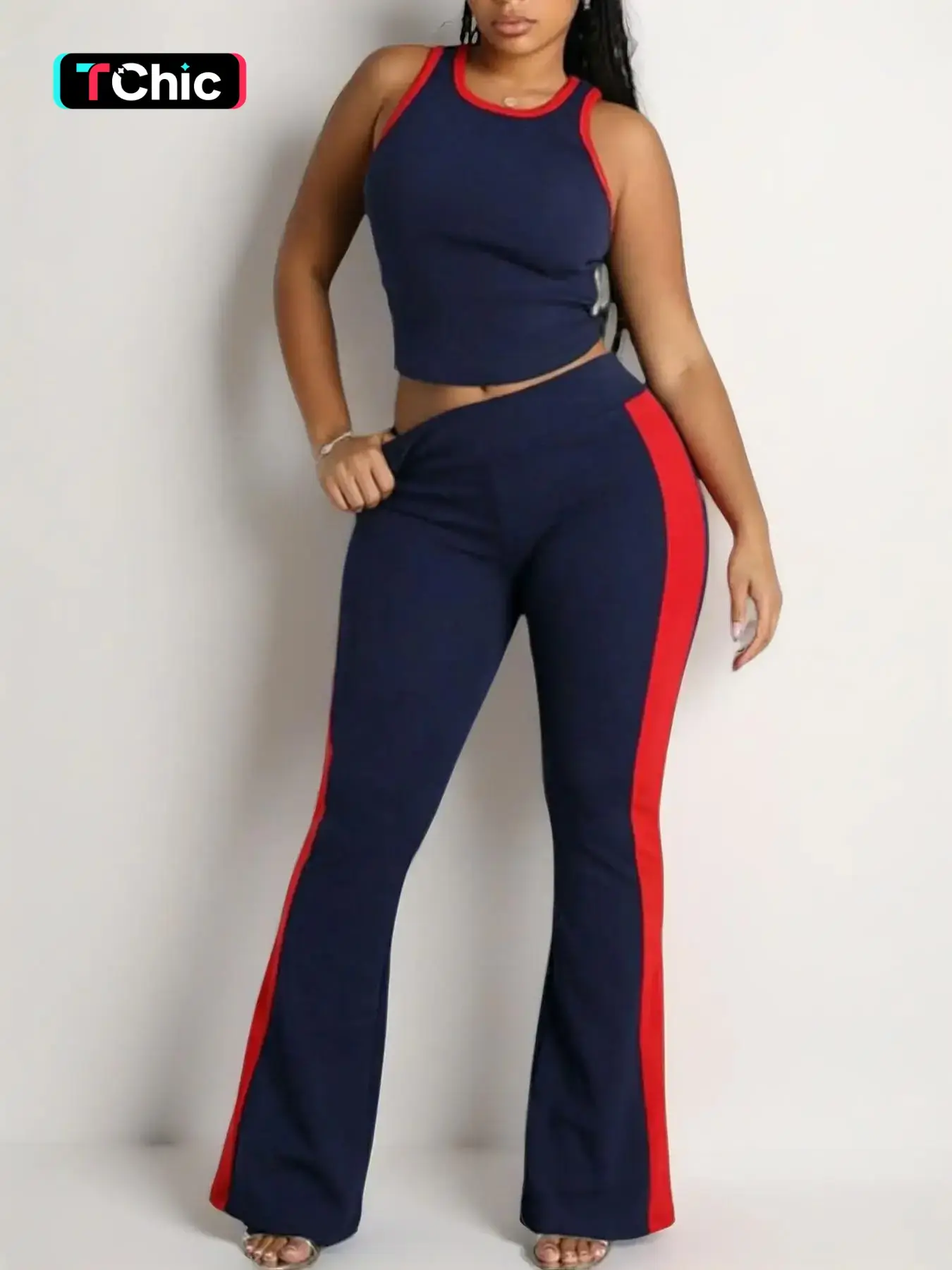 Women's Summer Patchwork Sleeveless Vest Top + Long Pants Two-Piece Set, Casual Style Set, Casual Fashion Outfit, Comfortable and Stylish, Perfect for Daily Wear