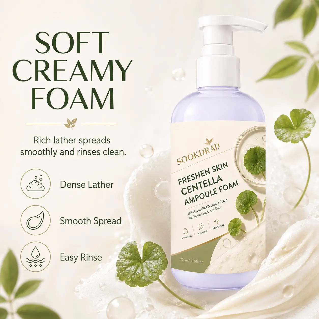Centella ampoule cleansing foam, with centella, mild cleansing, hydrating, calming, refreshing, for facial use, 300ml/10.14fl oz