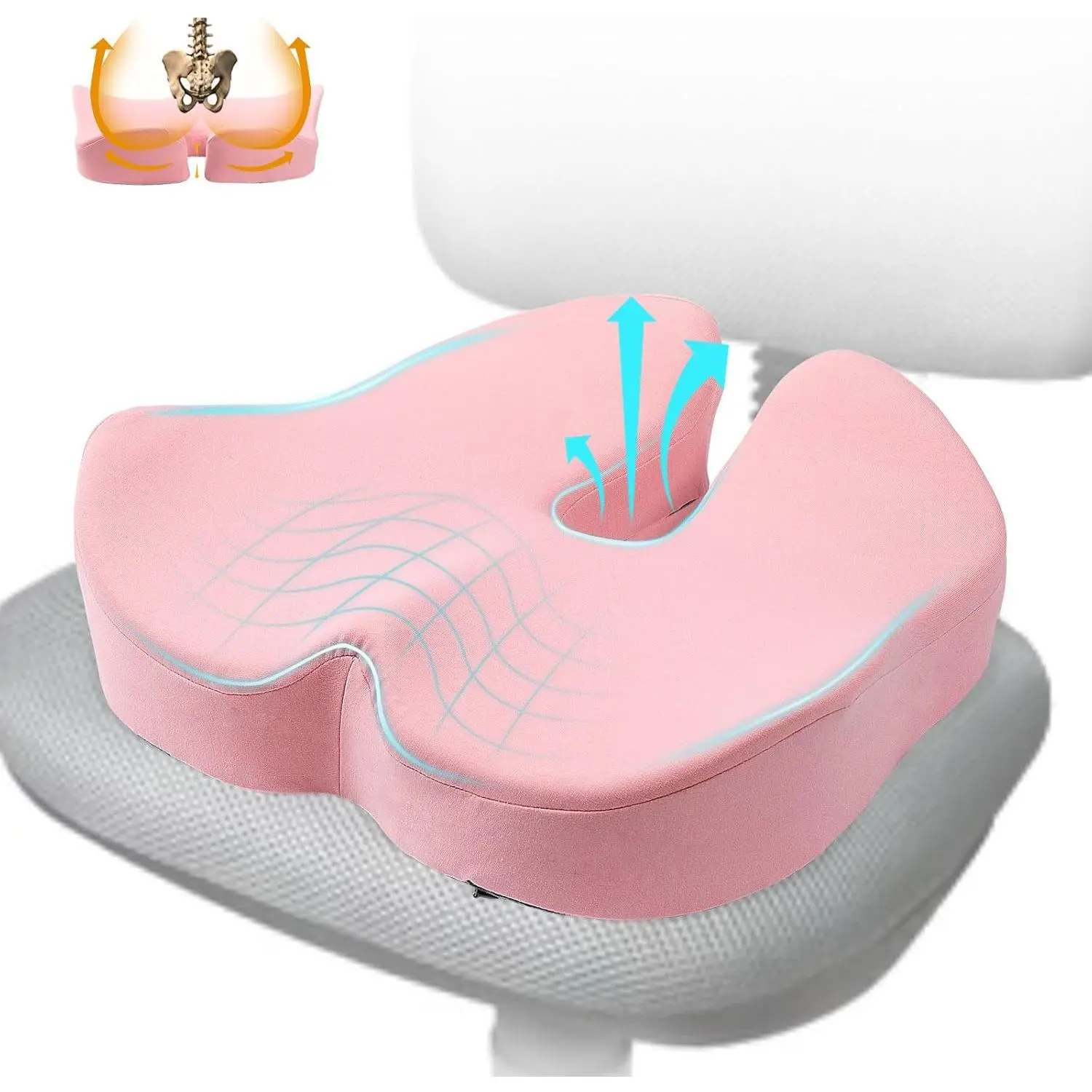X Large Memory Foam Seat Cushion for Office Chair,for Back, Relief Sciatica & Tailbone Coccyx Pain Relief Cushion Pillow, for Long Sitting, for Car/Office Chair/Wheelchair (Pink)