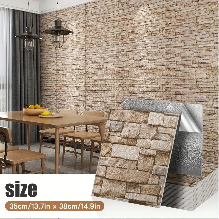 100pcs Self-Adhesive Brick Texture Decorative Wallpaper, Interior Wall, Waterproof, Easy Peel and Stick, Cuttable, Multi-Color Options, Kitchen, Living Room, Hallway Decor
