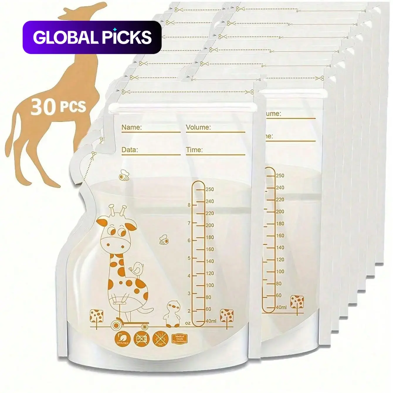 8 oz Breast Milk Storage Bags, 30pcs/set Spill-Proof Flat Milk Storage Bags for Home Use, Plastic Milk Container, Breastmilk Storage Bags #GLOBAL PICKS