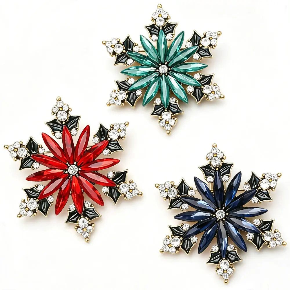 Exquisite Elegant Christmas Three Color Snowflake Brooch Fashion Elegant Women Suit Coat Brooch Accessory Pin