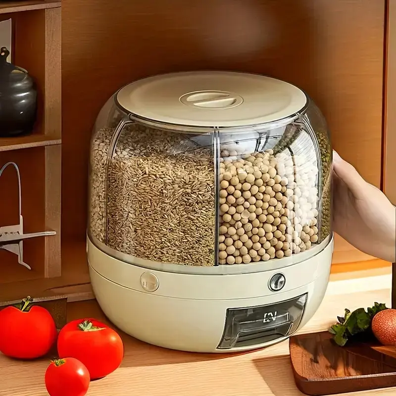 1PC Rotating Cereal Dispenser Large Capacity Airtight Storage Container Sealed Moisture - proof Rice Bucket Transparent Kitchen Food Storage PET Grain Storage Box with One - click Grain Outlet
