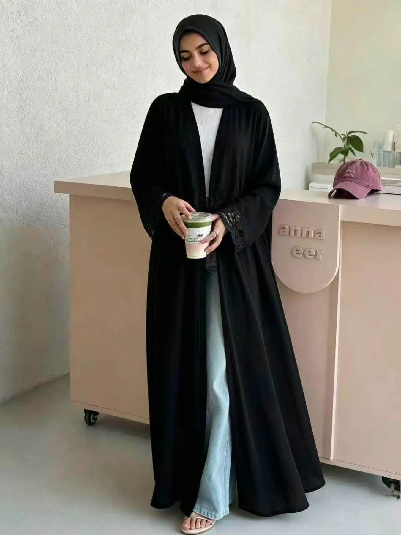 New Muslim Women's Multi-Color Floral Lace Patchwork Cardigan Abaya, Simple Loose Long Outerwear, Daily Casual Modest Muslim Outfits for Muslim Ladies