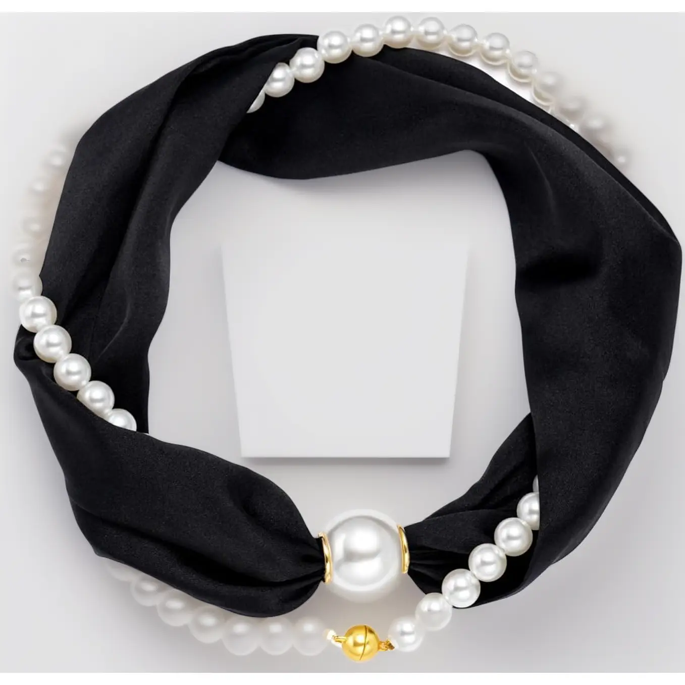 Silk Scarf Necklace for Woman Trendy Black and white Scarf Necklace with Charm Formal Costume Prom Jewelry Gift