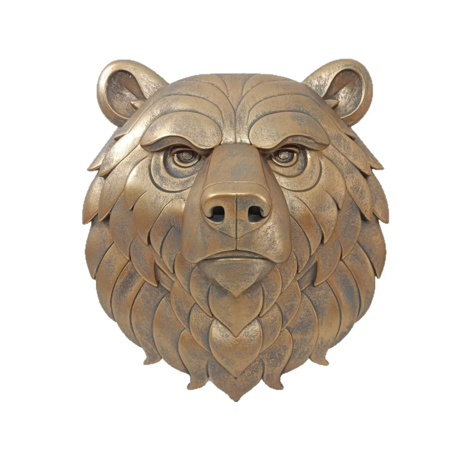 Vintage Copper Resin Bear Head Wall Sculpture, Retro 3D Wildlife Head Hanging Decor, Living Room, Bar, Porch Indoor Artifacts