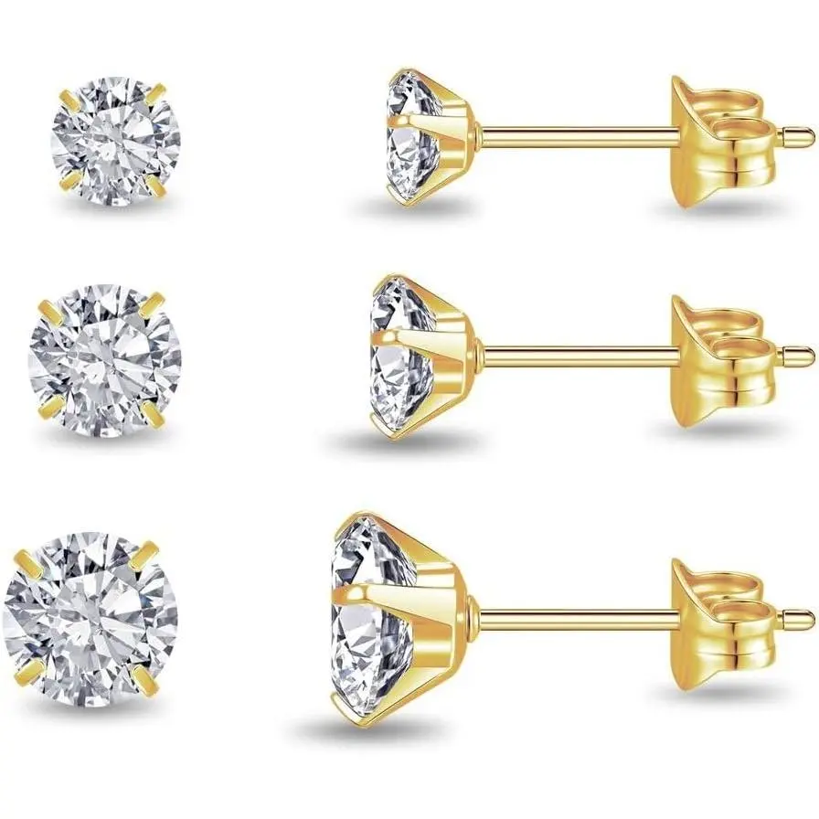 7 Pairs  Cubic Zirconia Stud Earrings for Women  | Trendy Stud Earrings Set 20G 2-8mm CZ Studs Earrings