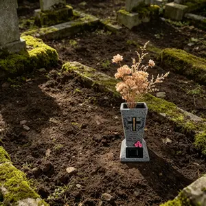 Solar Powered Cemetery Vase with LED Light, Statue Memorial Decoration, Sharp Point Design, Gift for Lost Loved Ones, Floral Arrangement Holder