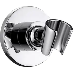 All Metal Handheld Shower Head Holder, Adjustable Wall Mount Shower Wand Bracket, Strong Adhesive Disc Mount or Drill Installation (Round, Chrome)