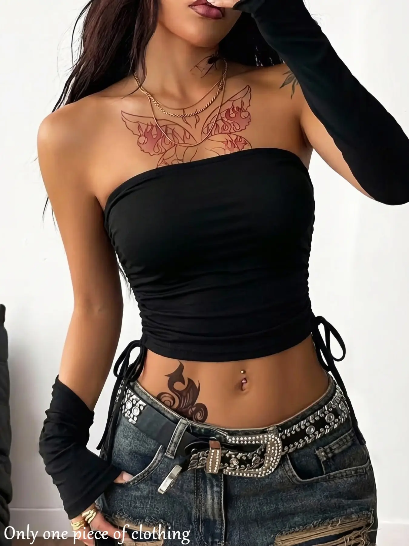 2026 Spring Summer Strapless Tube Top, Adjustable Side Drawstring Pleated Slim Fit Women's Vest, Gothic Street Music Festival, Solid Color Sleeveless Top