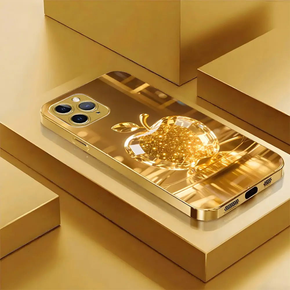 Suitable for [iPhone 11 Promax] 2026 New Gold Crystal Apple Glass Phone Case, Electroplated High Definition Glass Design Phone Protection Case - D139