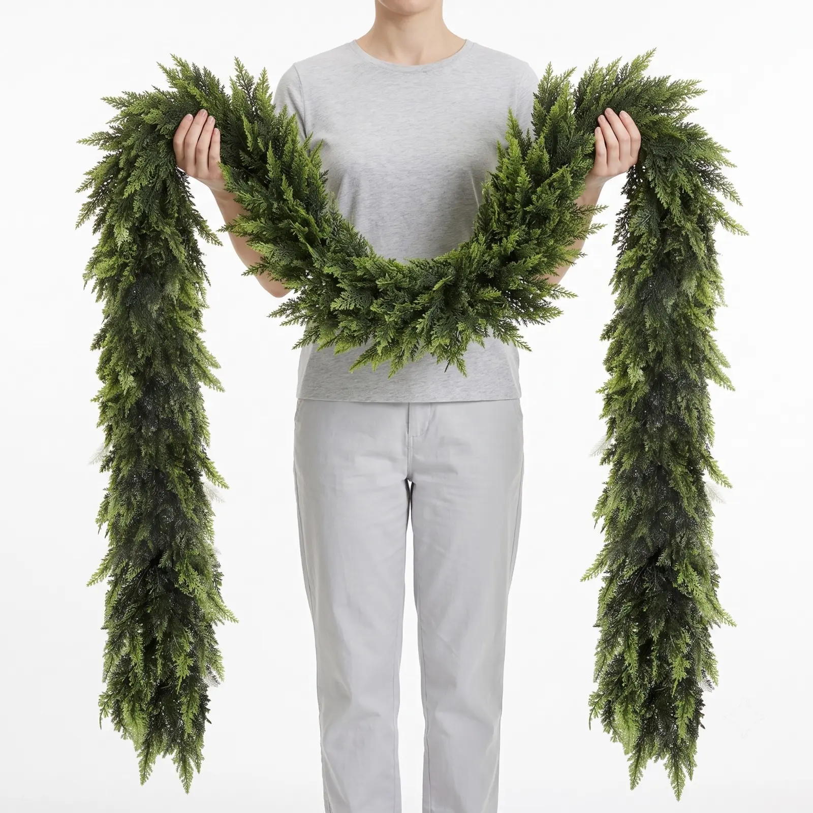 2 Pack 6ft Artificial Christmas Pine Garland, Soft and Thick Faux Greenery, Farmhouse Style Holiday Wreath, Outdoor Christmas Decoration