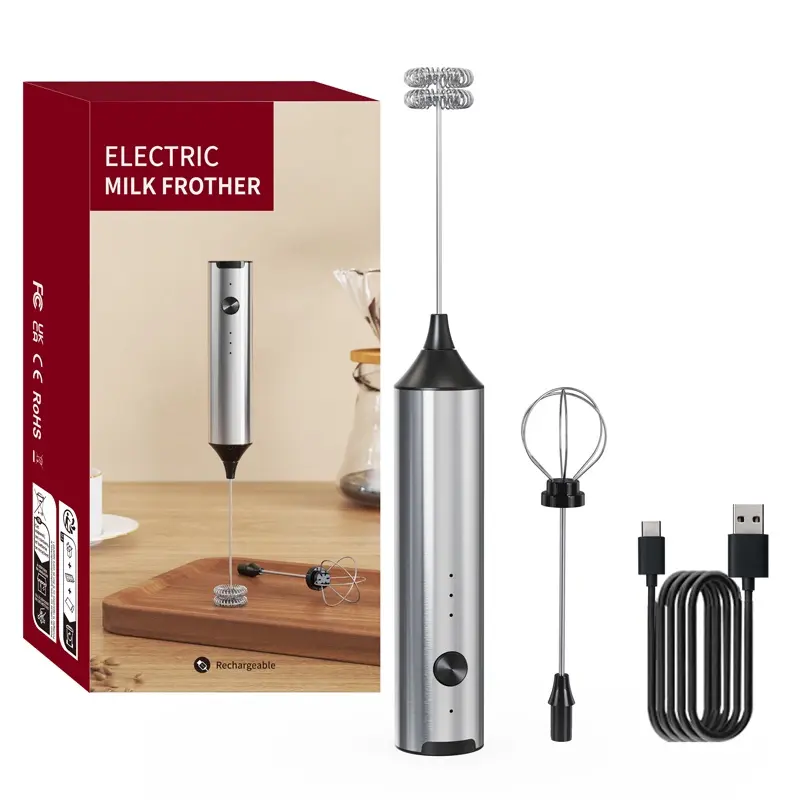 Rechargeable Electric Milk Frother, Handheld Whisk Mixer, Dual Head Three Speeds, Coffee Latte Whipper, Wedding Gift