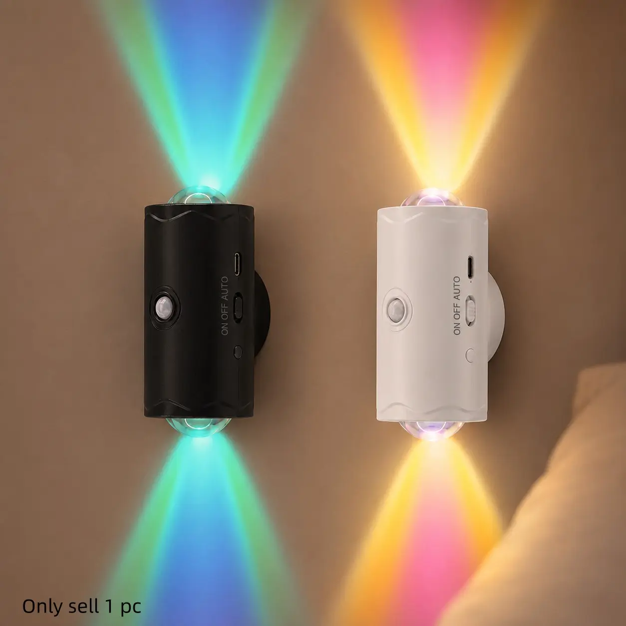 Rechargeable Motion Sensor Night Light, 7 Color RGB LED Wall Sconce, Cordless Stick-On Lamp for Bedroom, Corridor, Stairs, Closet, Bedside and Entrance