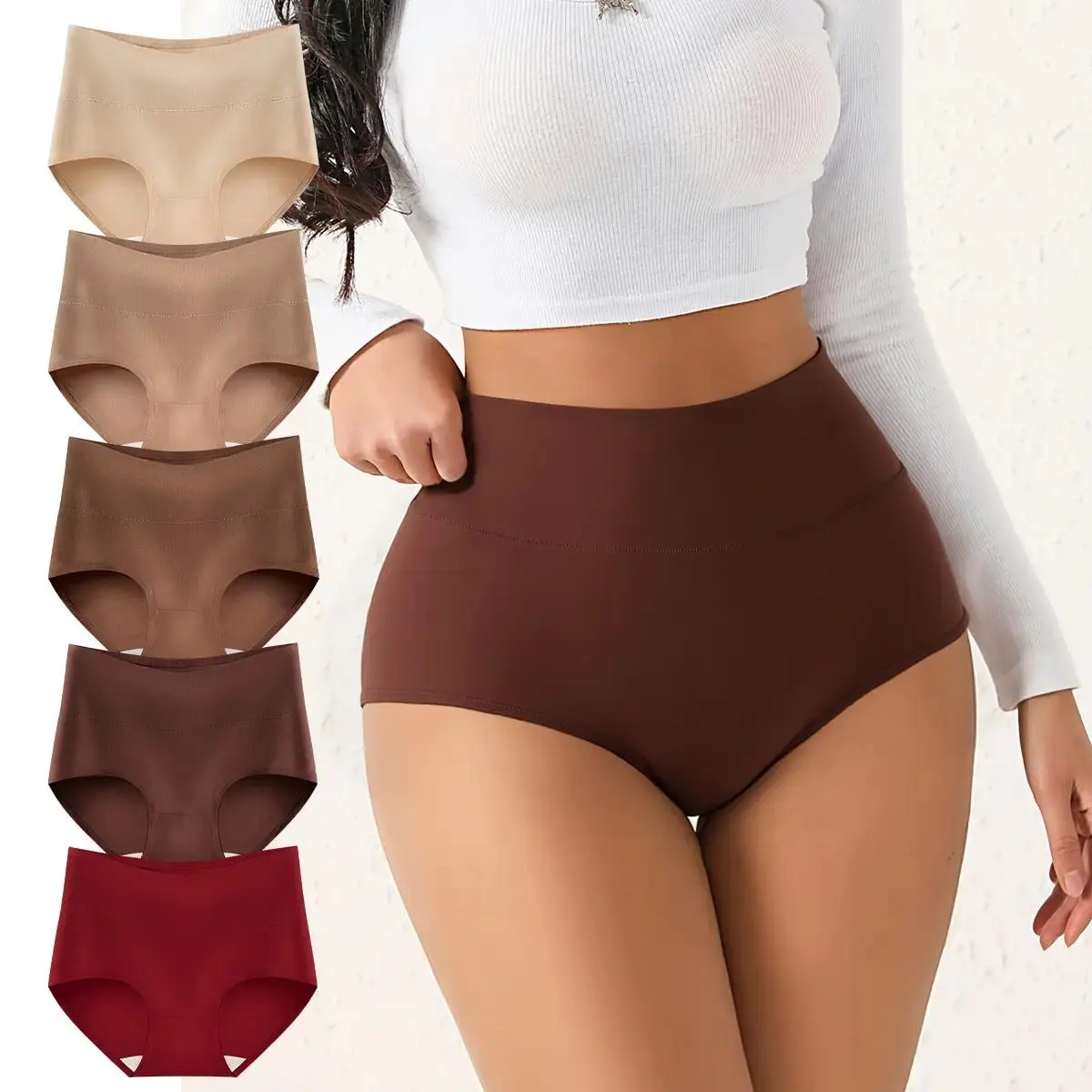 Women's 5-Pack High Waisted Seamless Cotton Panties - Full Coverage, Stretchy Durable Mixed Color Knickers, Minimalist Basic Lingerie, Multi-Size for Everyday All-Season Sports Wear