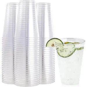 100 Pack 14 oz Clear Plastic Cups, Disposable Cups Large  Plastic Tumblers, Heavy-duty Clear Cups 14 Ounce for Wedding Party, Thanksgiving, Halloween, Christmas