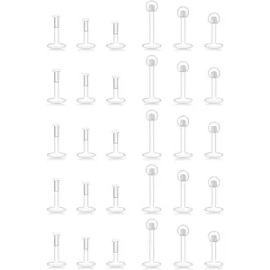 16G 18G Clear Nose Studs Mix Length Clear Push Top  Retainers Flat & Ball Top Bioflex Cartilage Tragus Helix Earring Lip Rings Labret Medusa Retainer for Women Men 6-10mm Bar Length