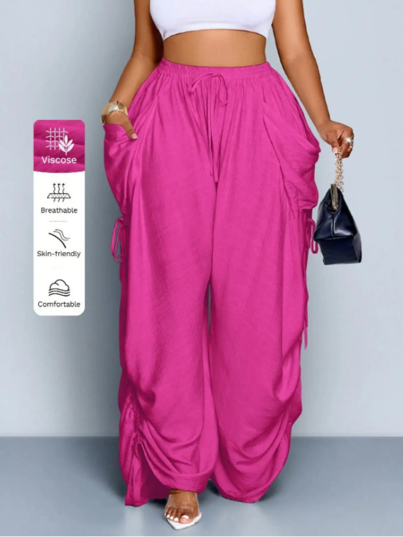 Women's High-Waisted Harem Pants, European Style Cotton Linen Drawstring Large Pockets, Versatile Retro Punk Long Pants