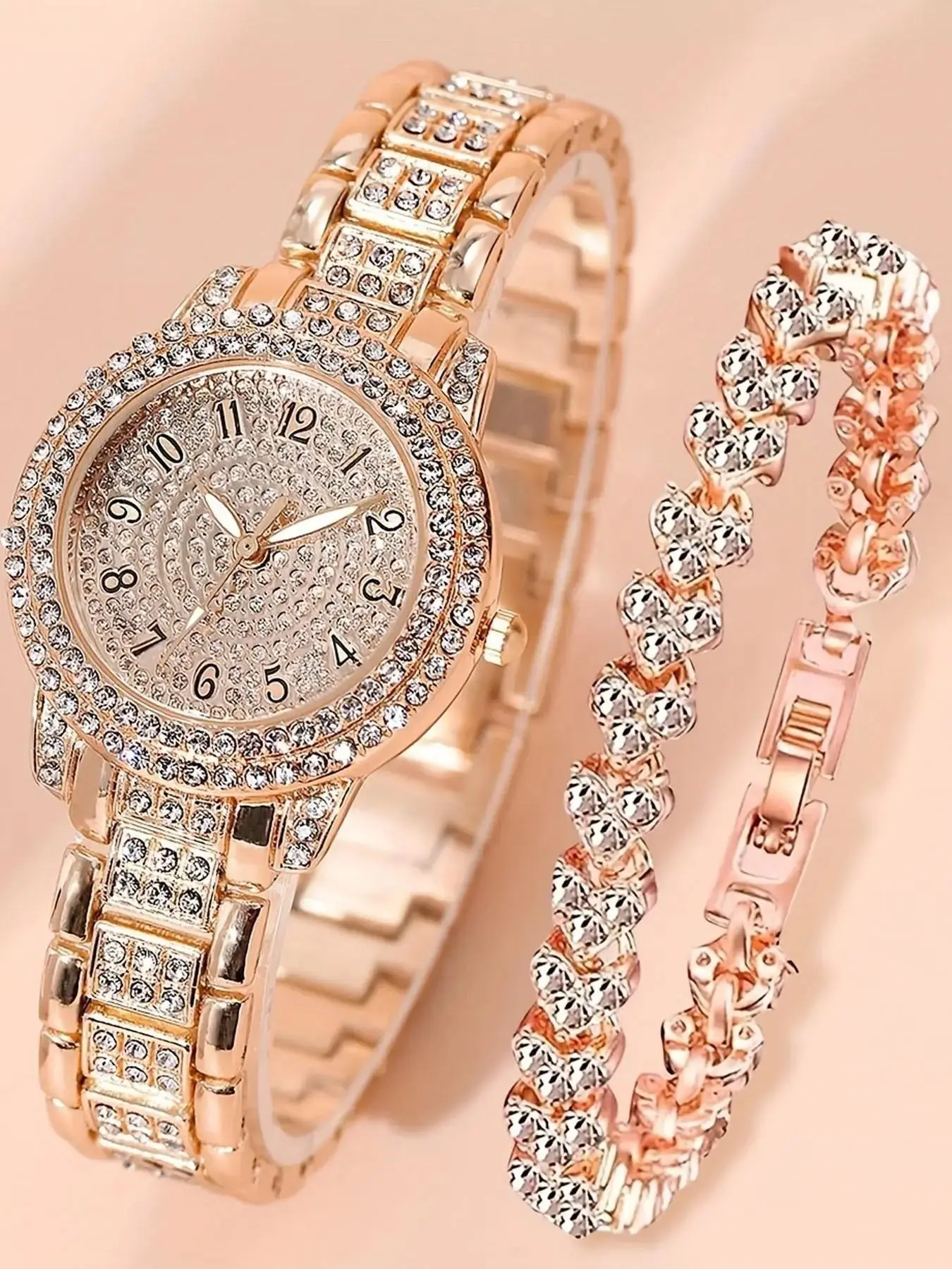 Elegant Women's Fashion Quartz Analog Watch Set with Diamond Bracelet, Beautiful Gift Box, Perfect for Special Occasions, Luxury Timepiece Collection