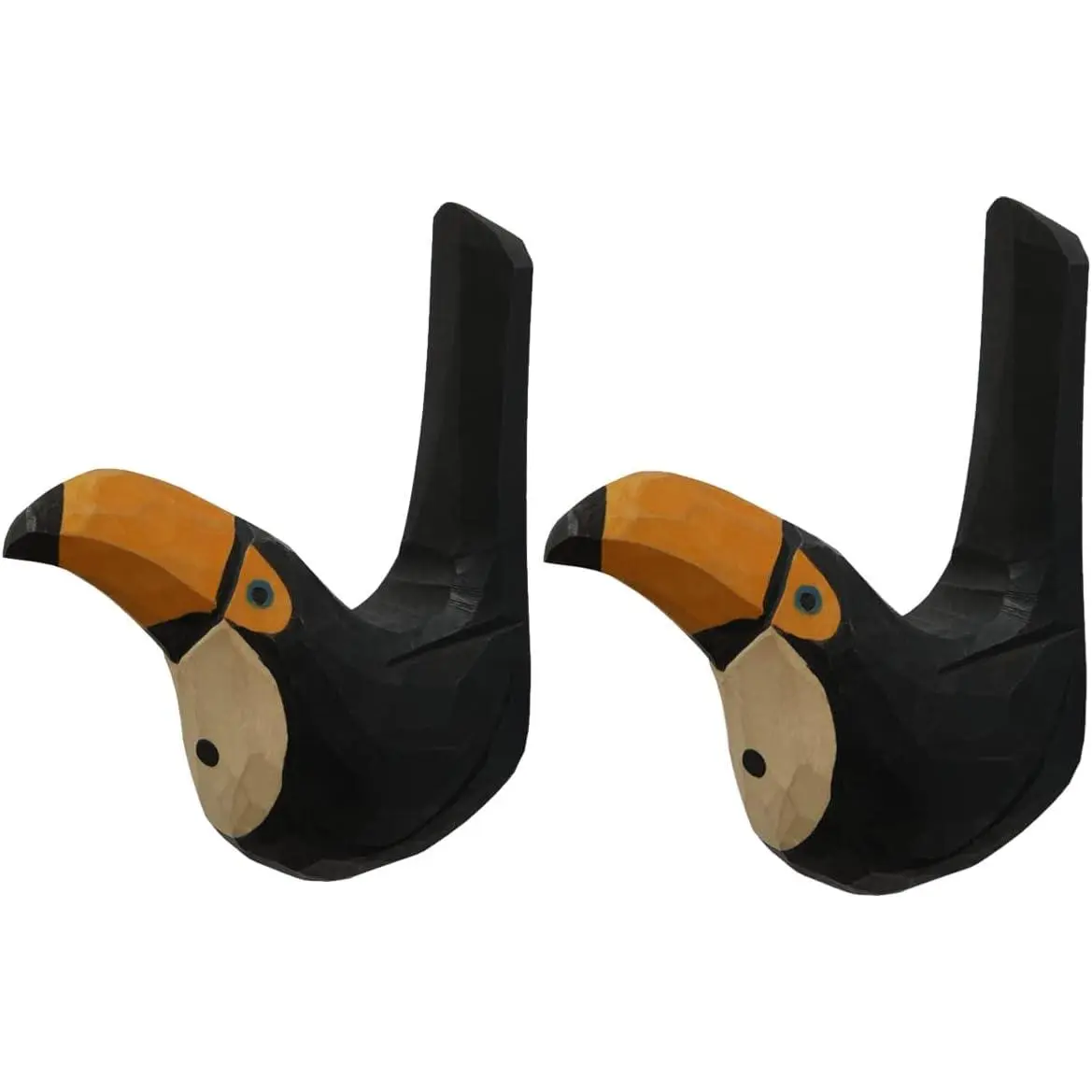 2 count Bird  Wooden Carving Hooks  Solid   Handcarved and Handpainted Creative Wall Mounted Art Décor Hat Coat Towel Hanger  Coat and  Hooks (Toucan)