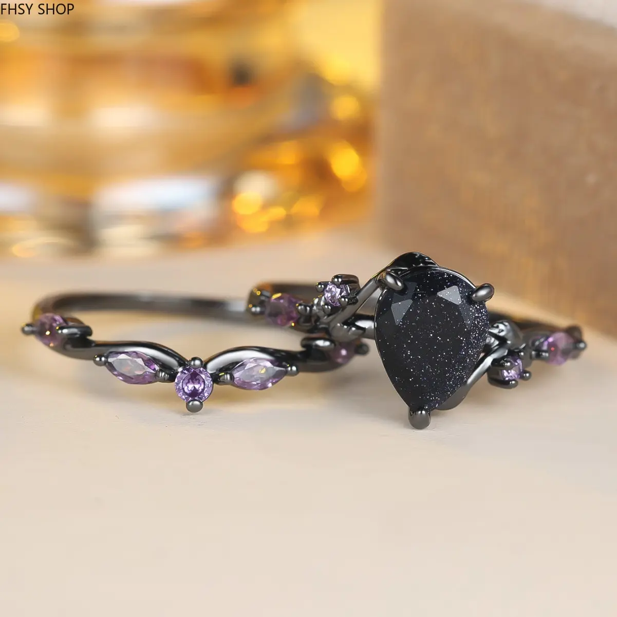 Stunning Ring Set, Black Ring Set- Retro Synthetic Crystal Stackable Jewelry Rings for Women & Girls, Leaf Design Engagement Ring for Weddings, Daily Wear, Valentine's Day Gift