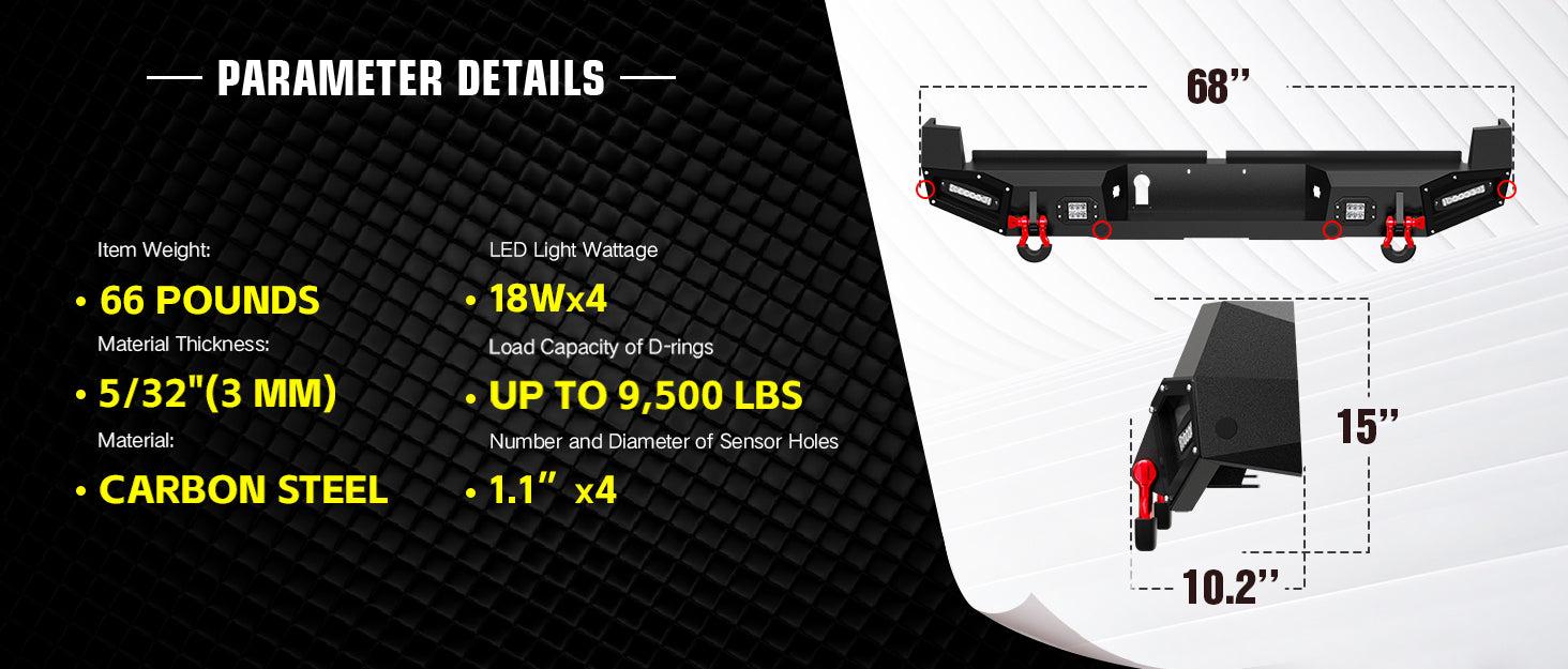 for Full Width Tacoma Truck Stuff Rear Bumper Compatible with 2016-2023 Toyota Tacoma 3rd Gen | Yzona