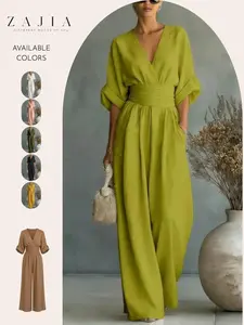Women's Elegant One Piece, Soft Lightweight Wide Leg Jumpsuit, High Waist Design, Ideal for Brunch & Events, Stylish and Comfortable