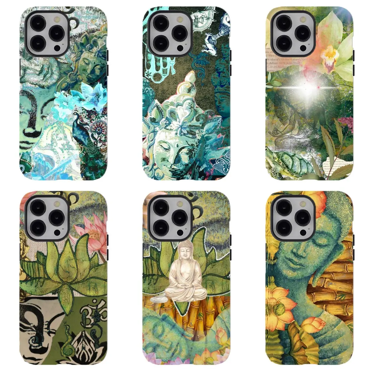 Earthy Oriental Lotus Budda Art Phone Case, Compatible for iPhone 17Promax 16 15 14 13 12 11 and for Samsung S26‑21, Indie Spiritual Peace Aesthetic Protective Cover, Tiktok Trendy Botanical Bamboo Case, Perfect Holiday Gift, Unique Gift