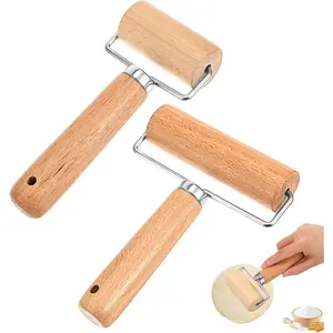 2 Pcs Baking Wooden Rolling Pins T-shape Pizza Dough Roller Pin Non-Stick Baker Pastry Roller Set for Tortilla Cookie Dumpling Home Kitchen Baking Cooking