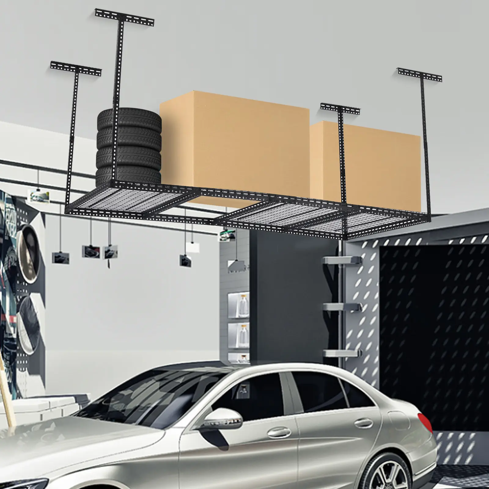 4x6 Overhead Garage Storage Rack – Heavy Duty Metal Ceiling Shelving, Adjustable Organization System for Garage – 330lb Capacity, Easy Install, Space-Saving Overhead Storage