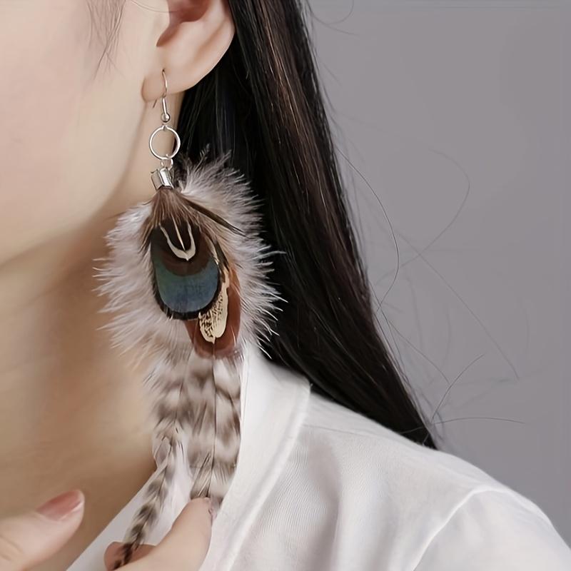 Bohemian Style: Multicolored Dyed Feather Earrings for Women and Girls