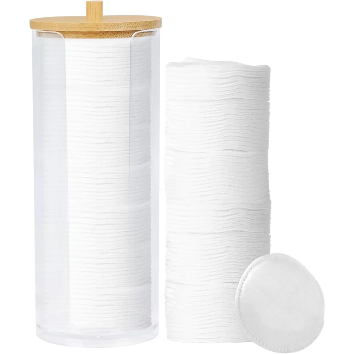 Round Holder & Pad Dispenser | Clear  Makeup Remover Pads Container with  Lid - Hygienic Bathroom  Storage Organizer | Includes 100 count Soft  Rounds